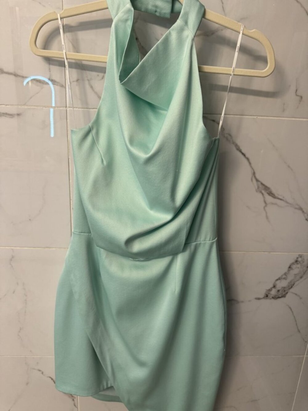 Elliatt Teal Seafoam Satin Halter Cowl Neck Wrap Mini Dress Size S